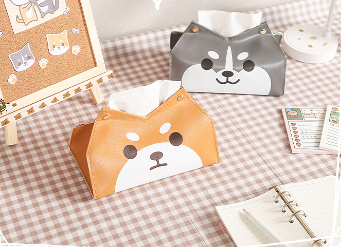 Kawaii Shiba Inu & Husky Leather Tissue Boxes