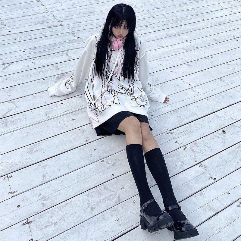 Cute printed loose sweatshirt Wakaii