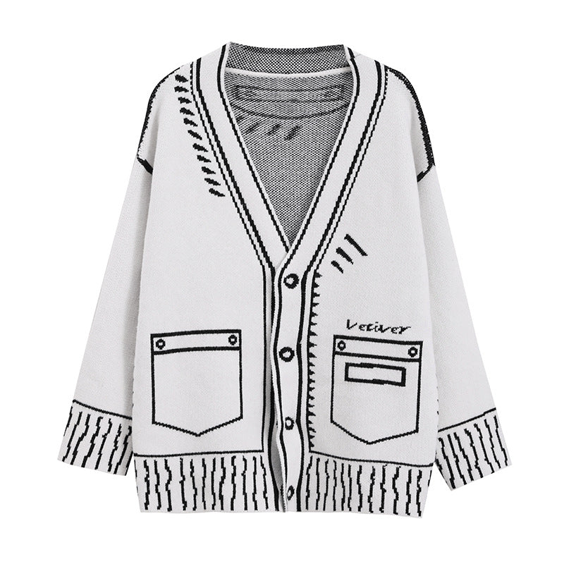 Hand-Knit Graffiti Cotton Sweater Wakaii