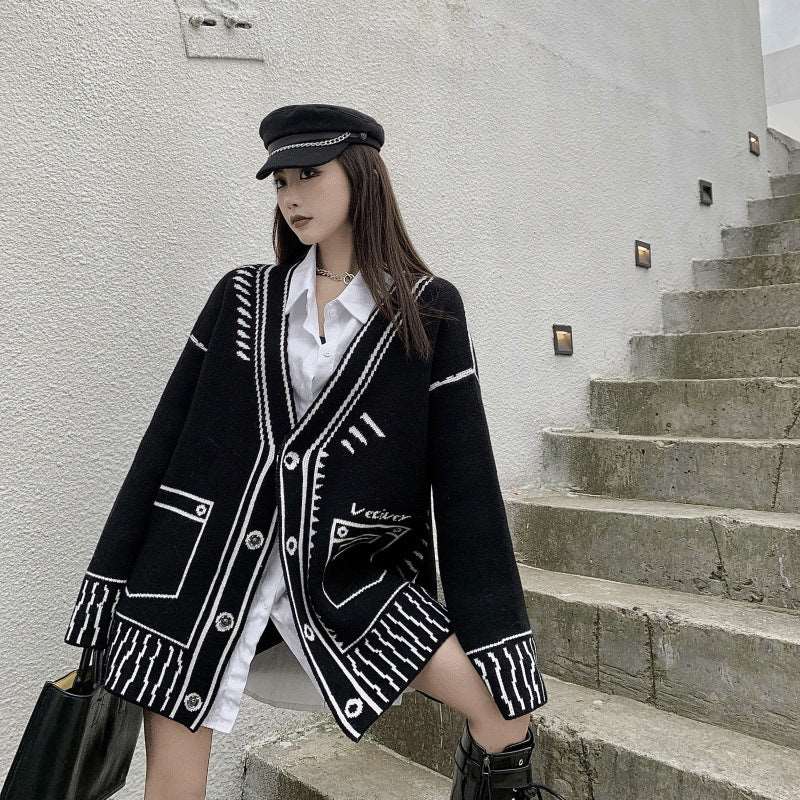 Hand-Knit Graffiti Cotton Sweater Wakaii