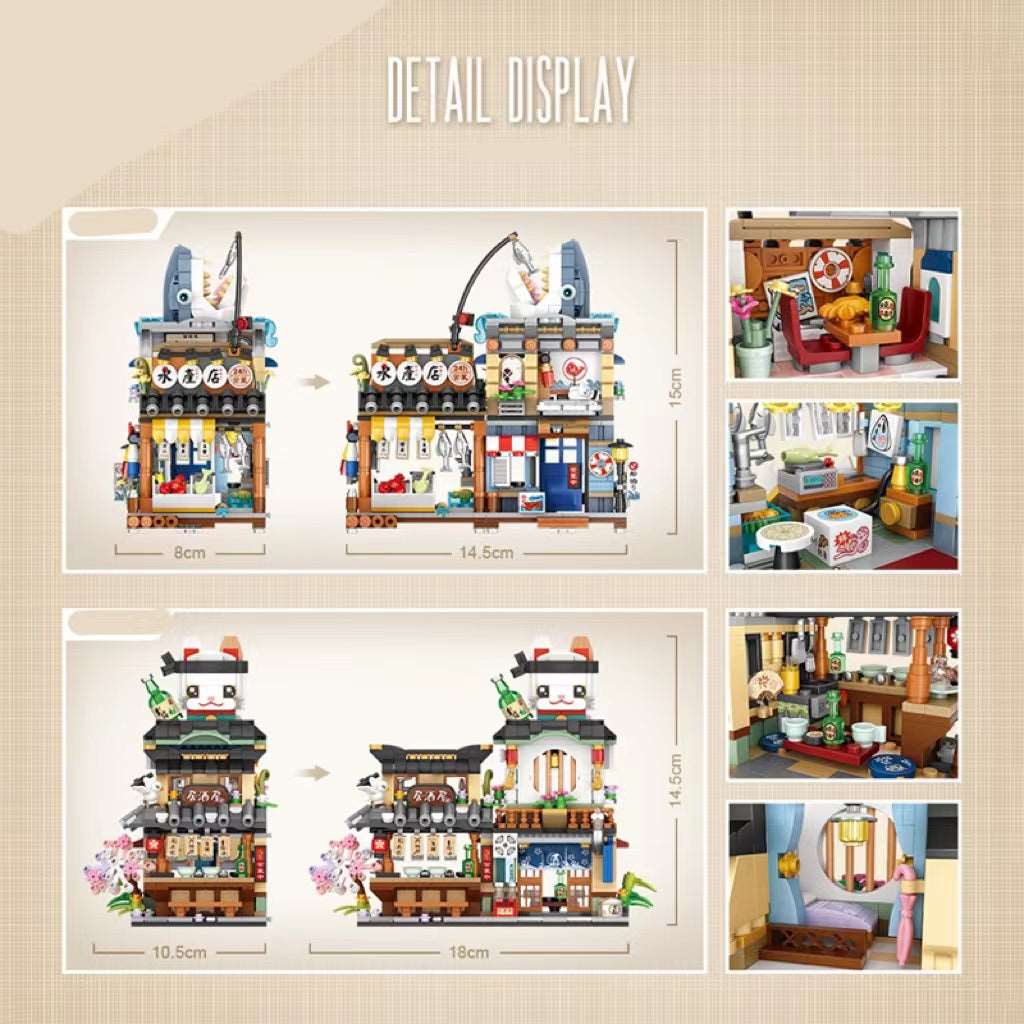 Particle Building Blocks Aquatic Store Japanese Street Scene Mosaic Educational Toys Wakaii