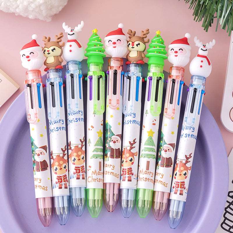 Cute Six-color Santa Claus Christmas Cartoon Ballpoint Pen Wakaii