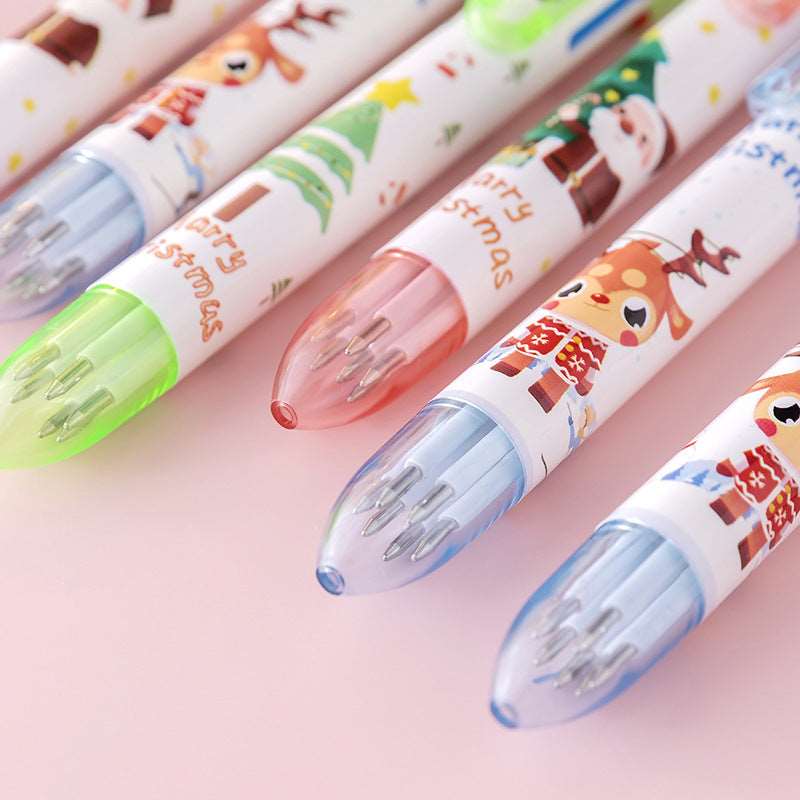 Cute Six-color Santa Claus Christmas Cartoon Ballpoint Pen Wakaii