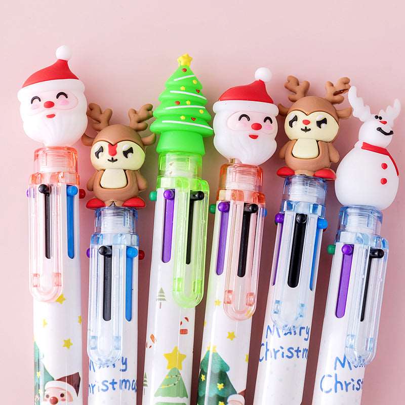 Cute Six-color Santa Claus Christmas Cartoon Ballpoint Pen Wakaii