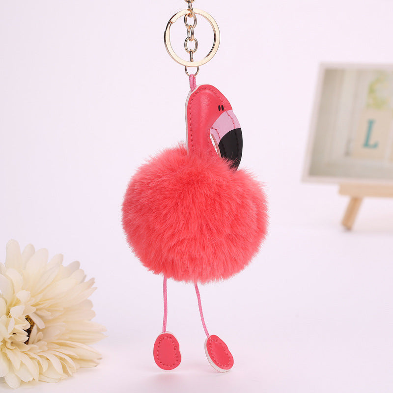 PU leather flamingo pendant artificial fur ball Wakaii