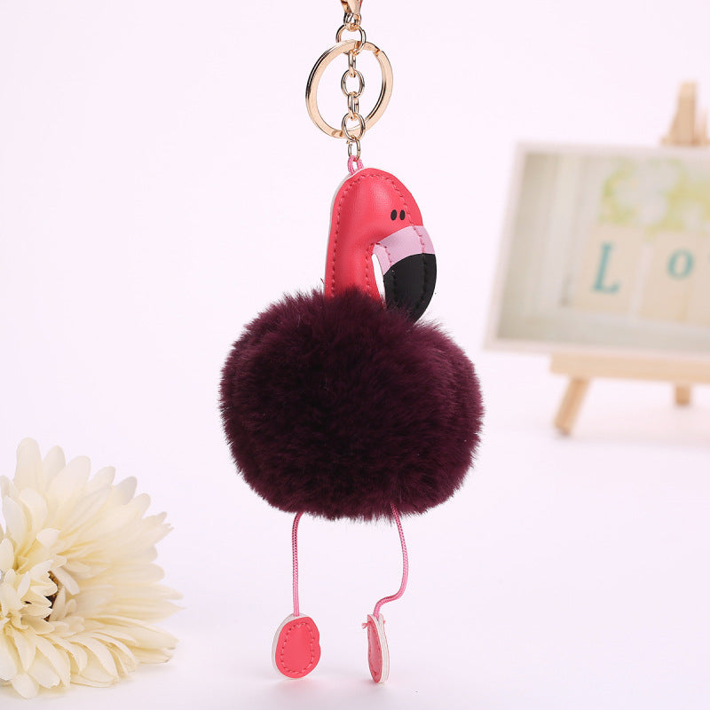 PU leather flamingo pendant artificial fur ball Wakaii