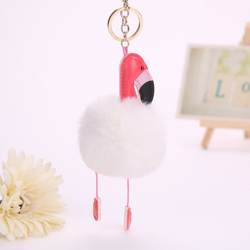 PU leather flamingo pendant artificial fur ball Wakaii