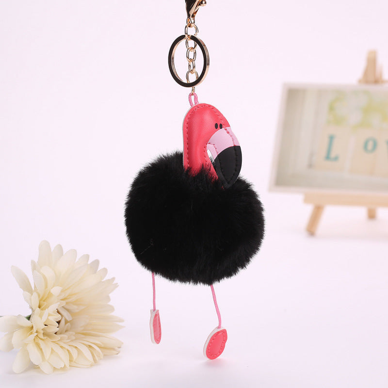 PU leather flamingo pendant artificial fur ball Wakaii