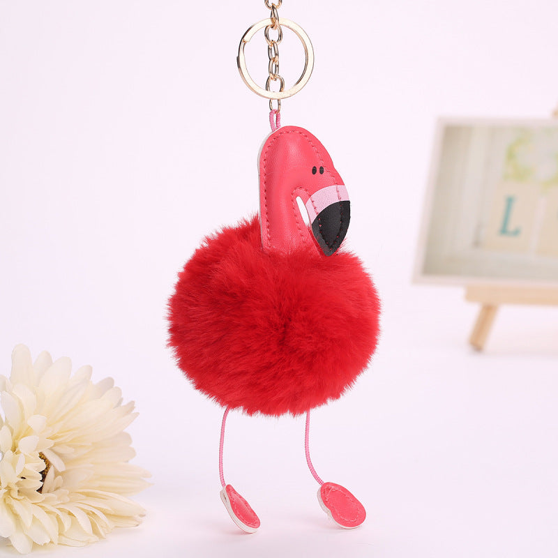 PU leather flamingo pendant artificial fur ball Wakaii