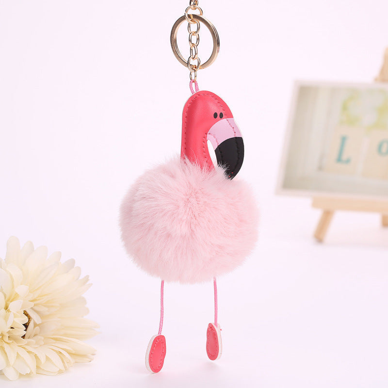 PU leather flamingo pendant artificial fur ball Wakaii