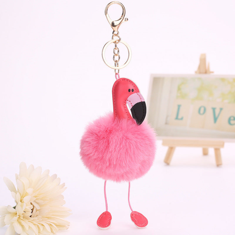 PU leather flamingo pendant artificial fur ball Wakaii