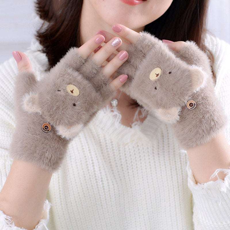 Kawaii Fluffy Bear Half Finger Gloves