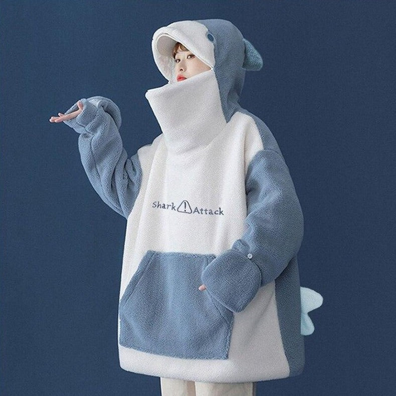 Kawaii Fluffy Shark Hoodie Wakaii
