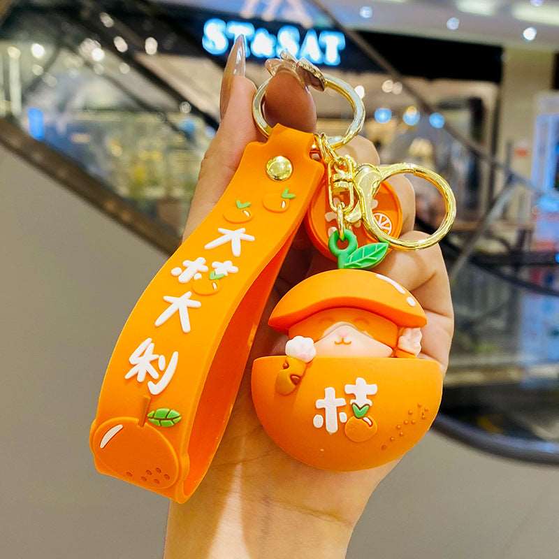 Kawaii Japanese Cat With An Orange Keychain Wakaii