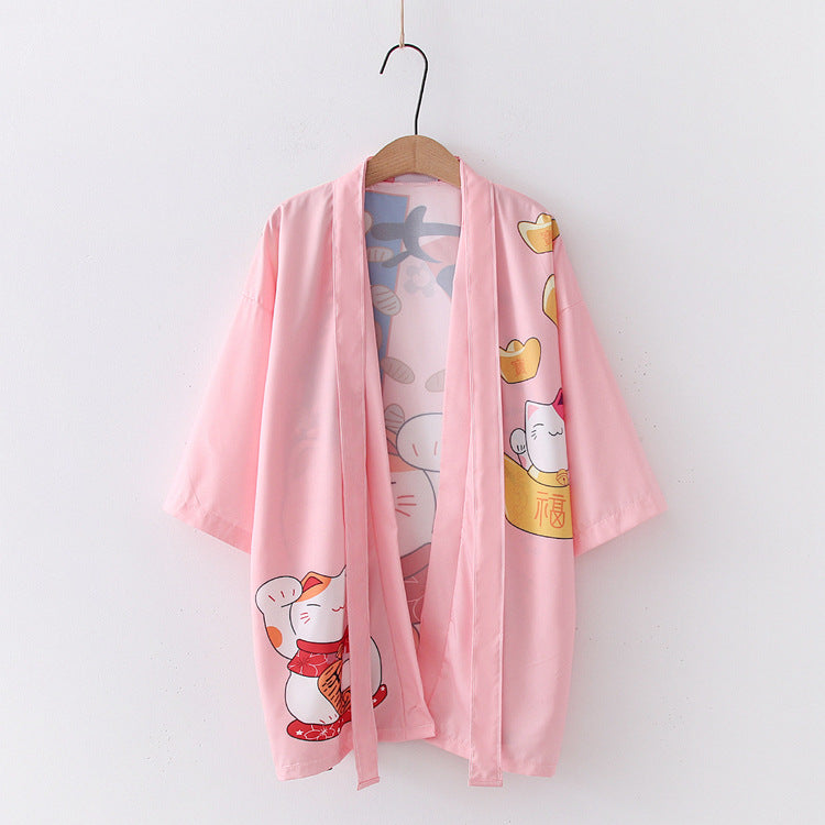 Kawaii Lucky Cat Soft Kimono Wakaii