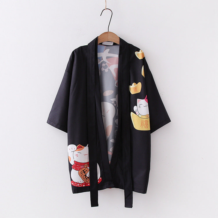 Kawaii Lucky Cat Soft Kimono Wakaii
