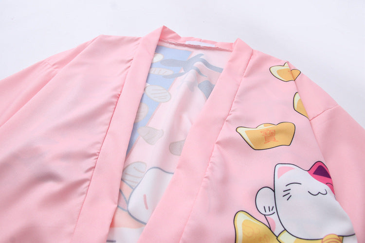 Kawaii Lucky Cat Soft Kimono Wakaii