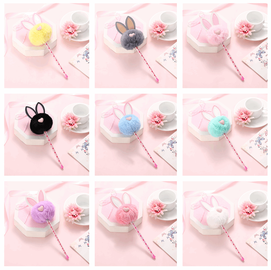 Plush rabbit ear ball gel pen Wakaii