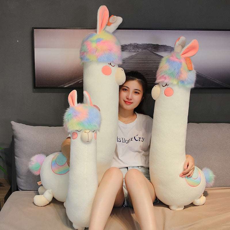 Net Celebrity Dream Colorful Alpaca Sleeping Pillow Grass Mud Horse Girl Birthday Gift Plush Toy Puppet Doll Wakaii