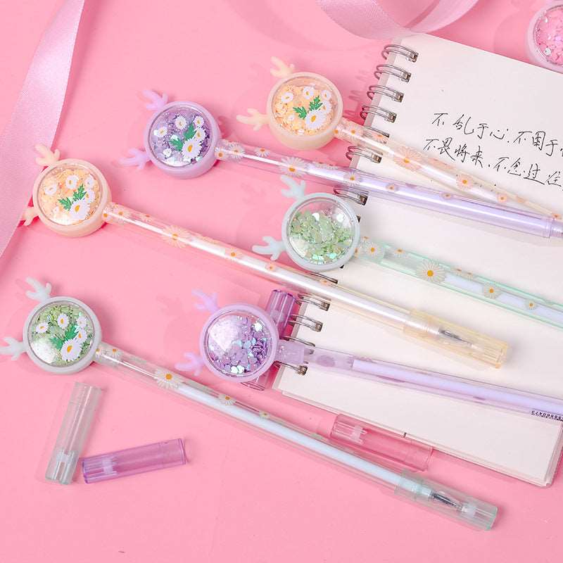 Fashion Girl Heart Fawn Sequin Gel Pen Wakaii
