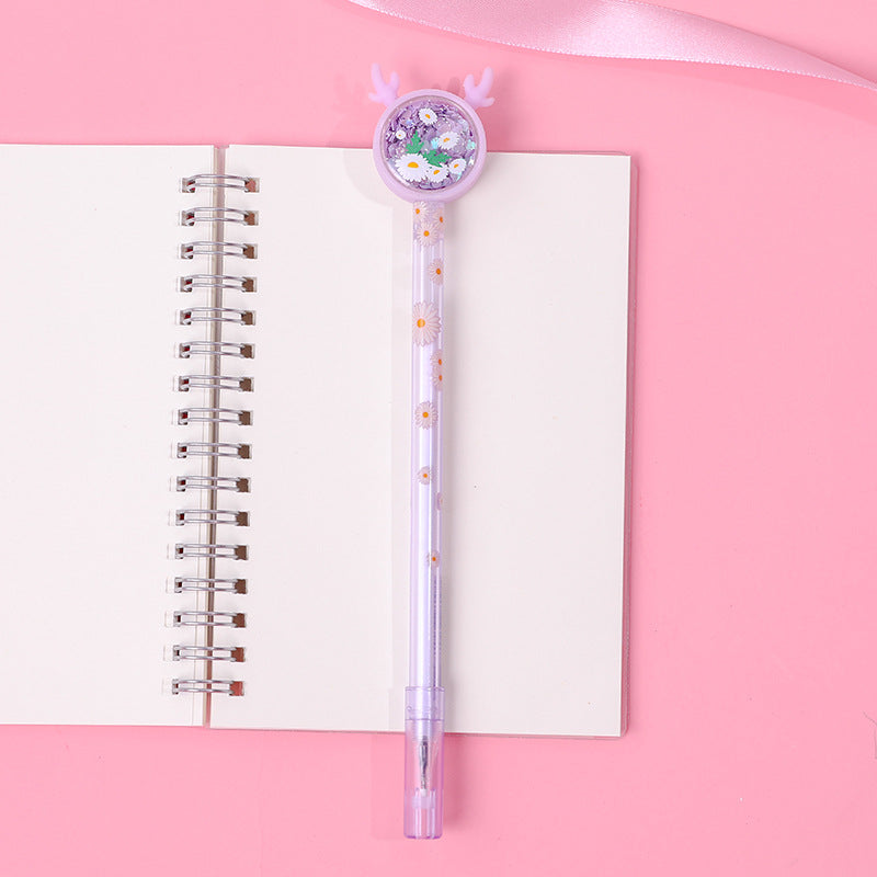 Fashion Girl Heart Fawn Sequin Gel Pen Wakaii