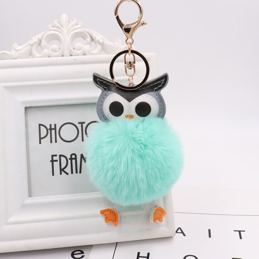 Lovely Owl Hairy Ball Key Ring Wakaii