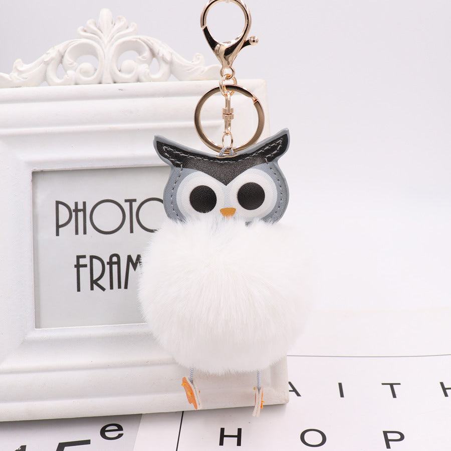 Kawaii Wisdom Owl Fur Ball Keychains Wakaii