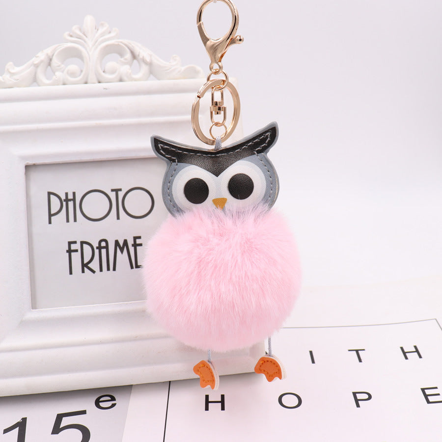 Lovely Owl Hairy Ball Key Ring Wakaii