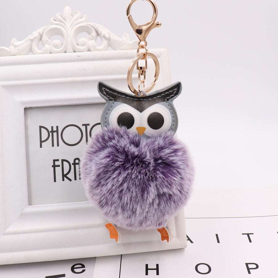 Lovely Owl Hairy Ball Key Ring Wakaii