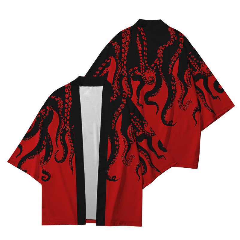 Octopus Print Japanese Kimono Wakaii