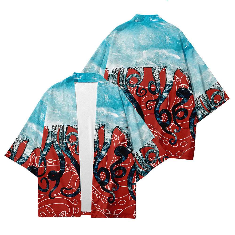Octopus Print Japanese Kimono
