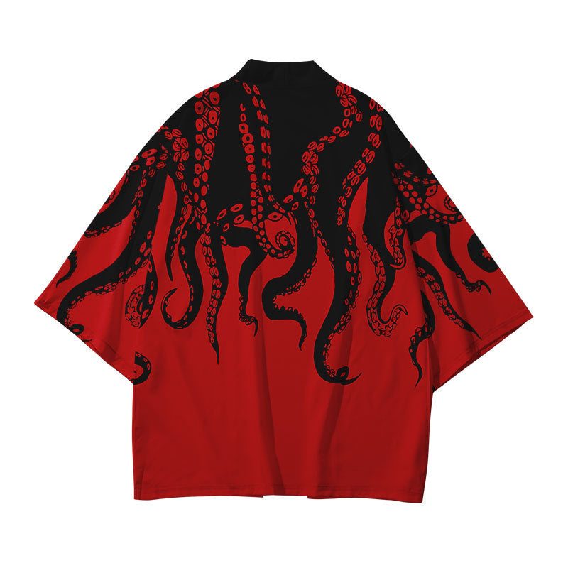 Octopus Print Japanese Kimono Wakaii