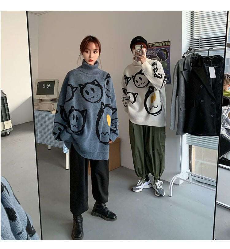 Retro Ghost Land Turtleneck Sweater