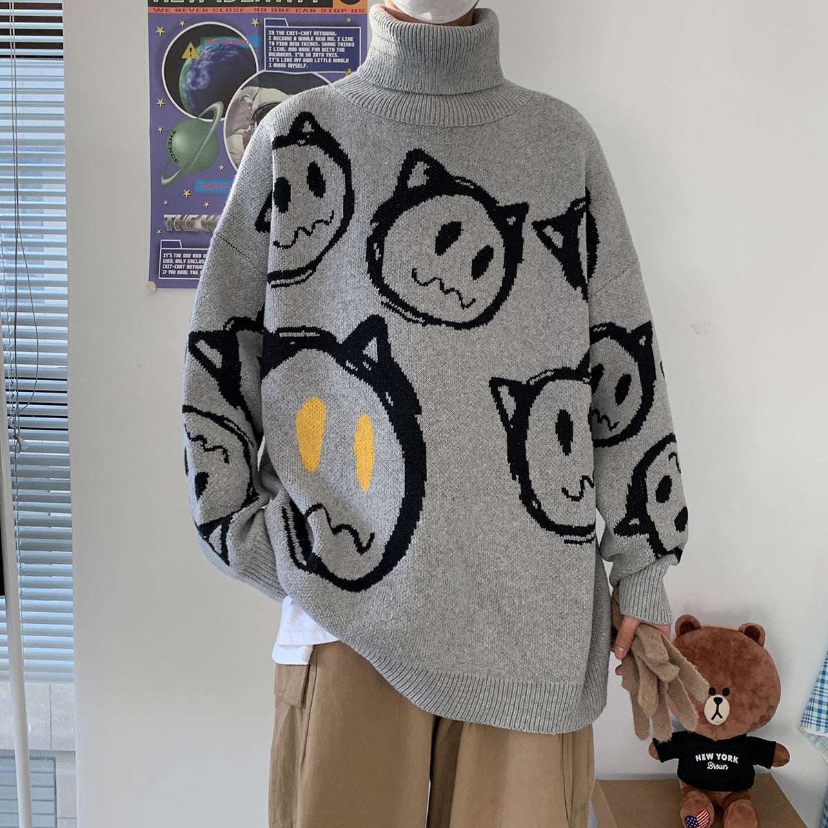 Retro Ghost Land Turtleneck Sweater