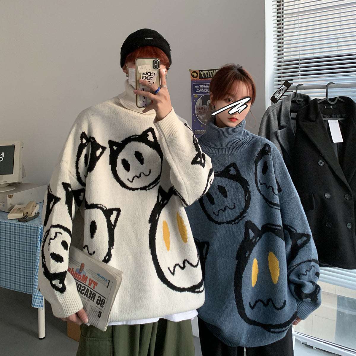 Retro Ghost Land Turtleneck Sweater