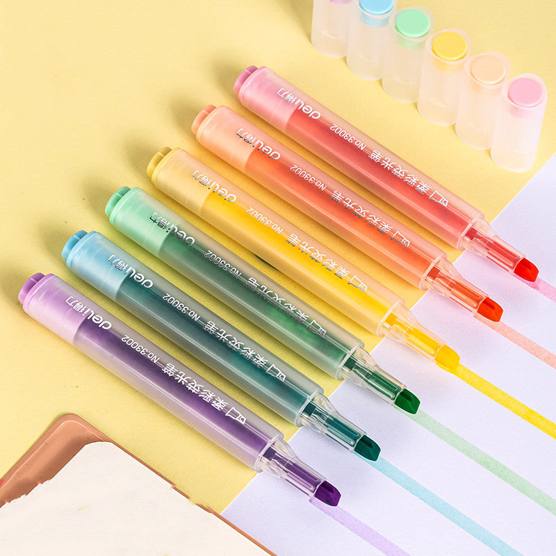 Soft color highlighter students use the highlight marker pen to make notes, children's drawing axe pen Wakaii