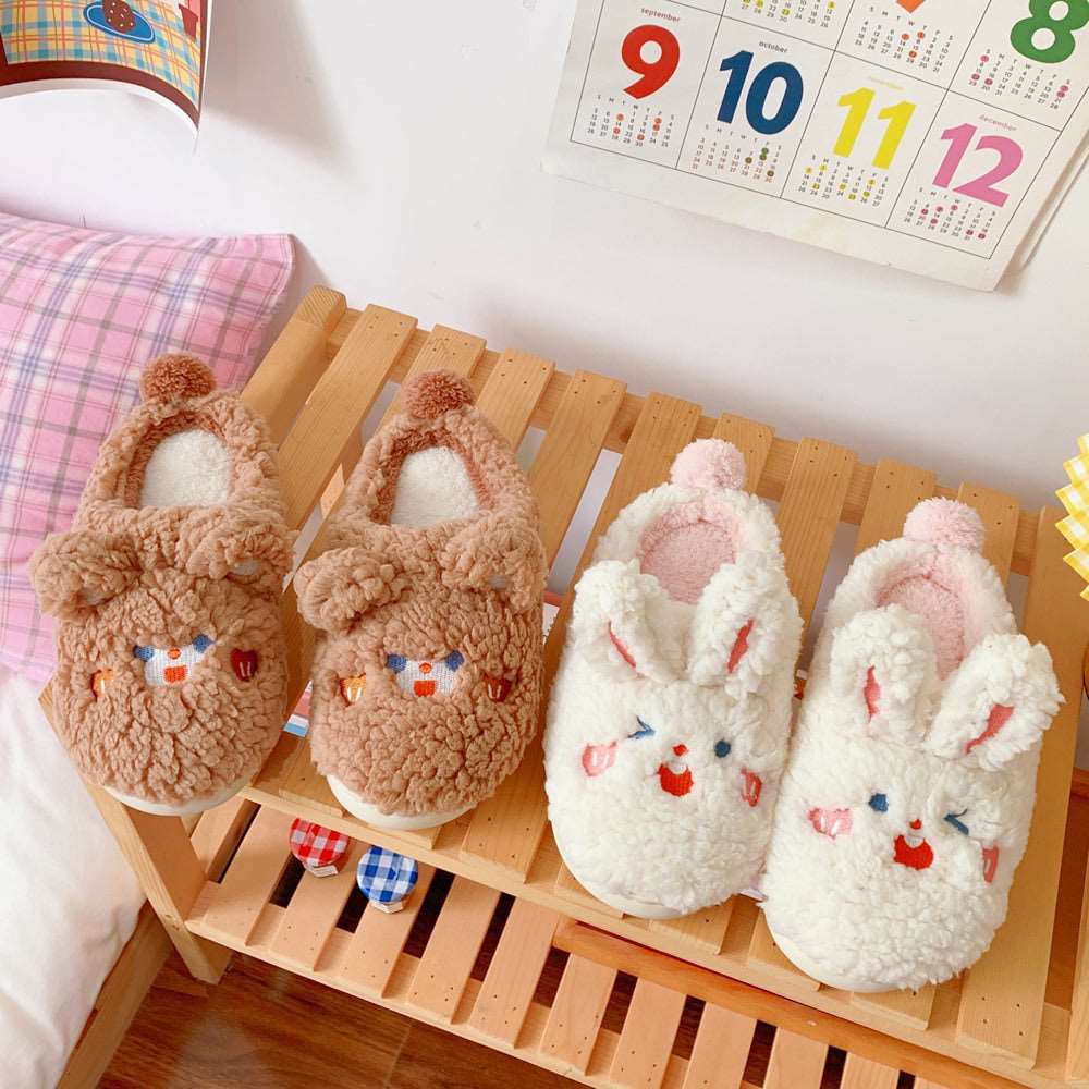 Home Indoor Household Couple Plush Slippers Wakaii