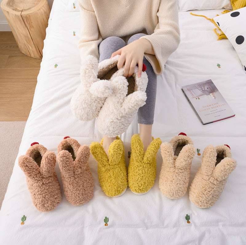Warm And Non-slip Cute Rabbit Ears Ladies Cotton Shoes Wakaii