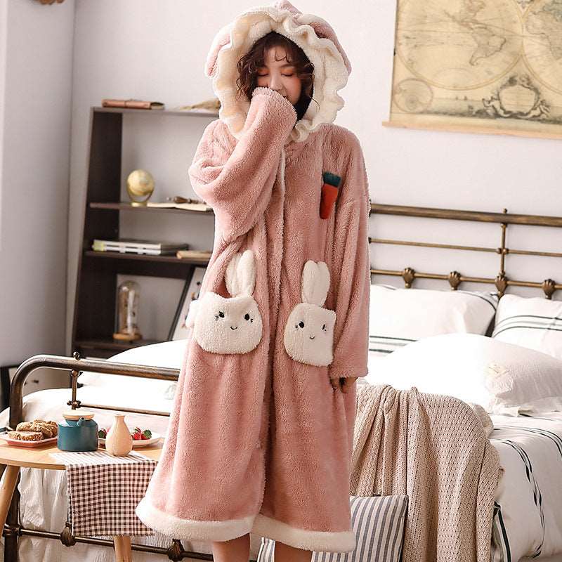 Winter Plush Thick Coral Fleece Nightgown Wakaii