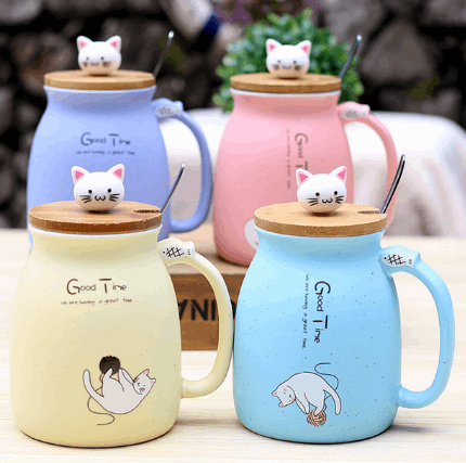 Kawaii Cat Porcelain Cups Wakaii