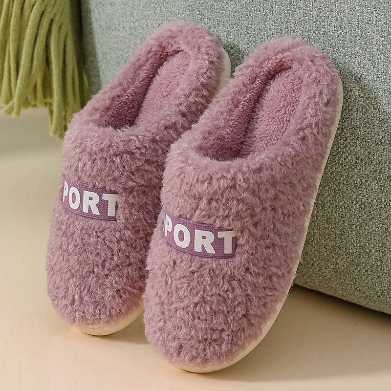 Fashion Warm Non-slip Thick-soled Couple Plush Slippers Wakaii