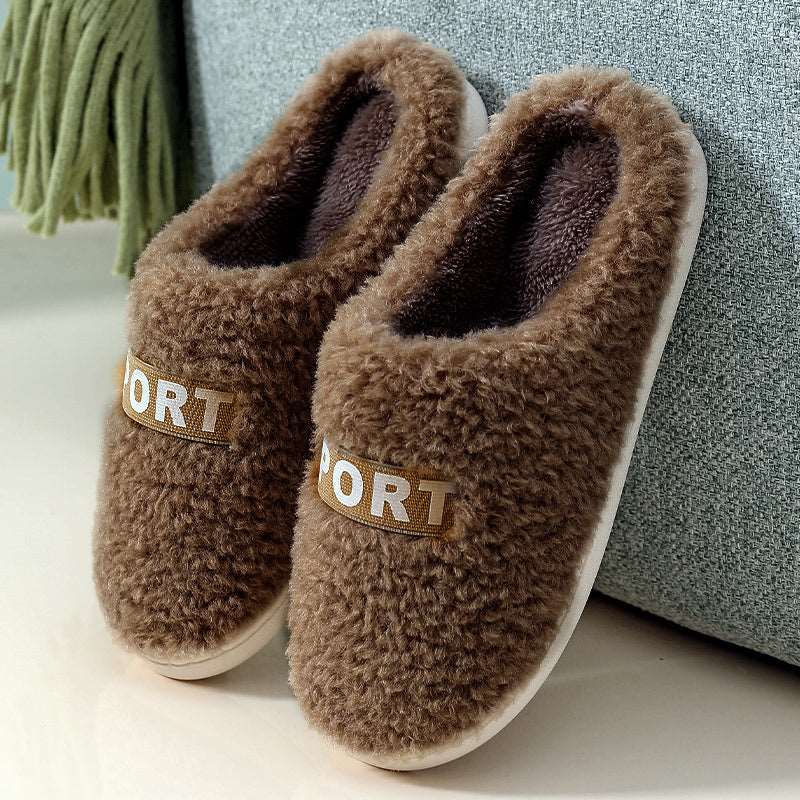 Fashion Warm Non-slip Thick-soled Couple Plush Slippers Wakaii