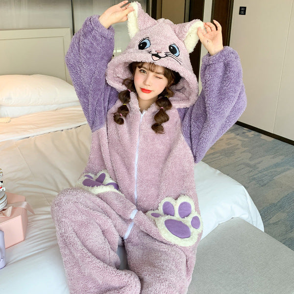 Pajamas Women Autumn And Winter Coral Fleece One-piece Wakaii