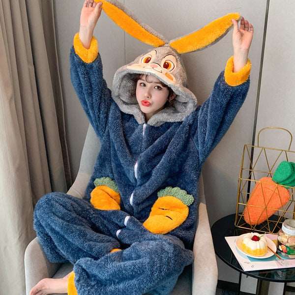Pajamas Women Autumn And Winter Coral Fleece One-piece Wakaii