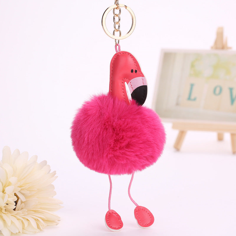 PU leather flamingo pendant artificial fur ball Wakaii