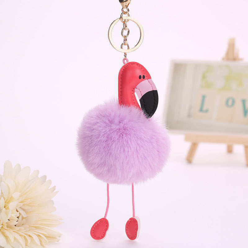 PU leather flamingo pendant artificial fur ball Wakaii