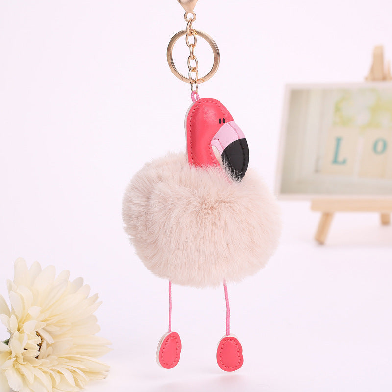 PU leather flamingo pendant artificial fur ball Wakaii