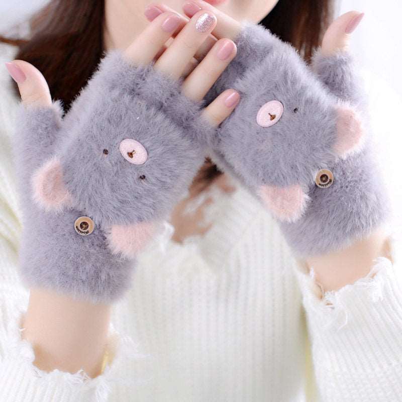 Kawaii Fluffy Bear Half Finger Gloves