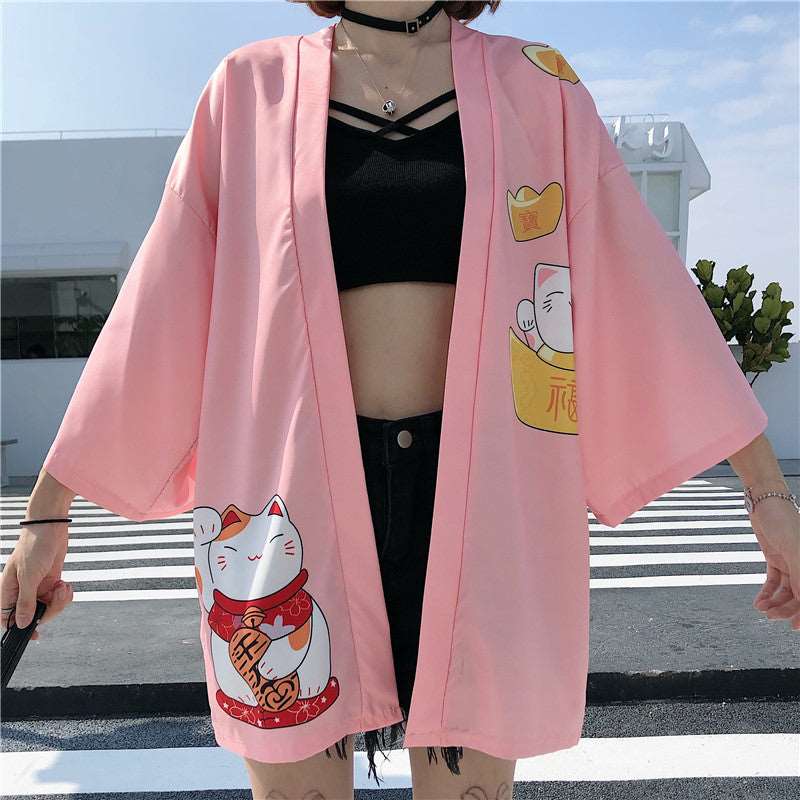 Kawaii Lucky Cat Soft Kimono