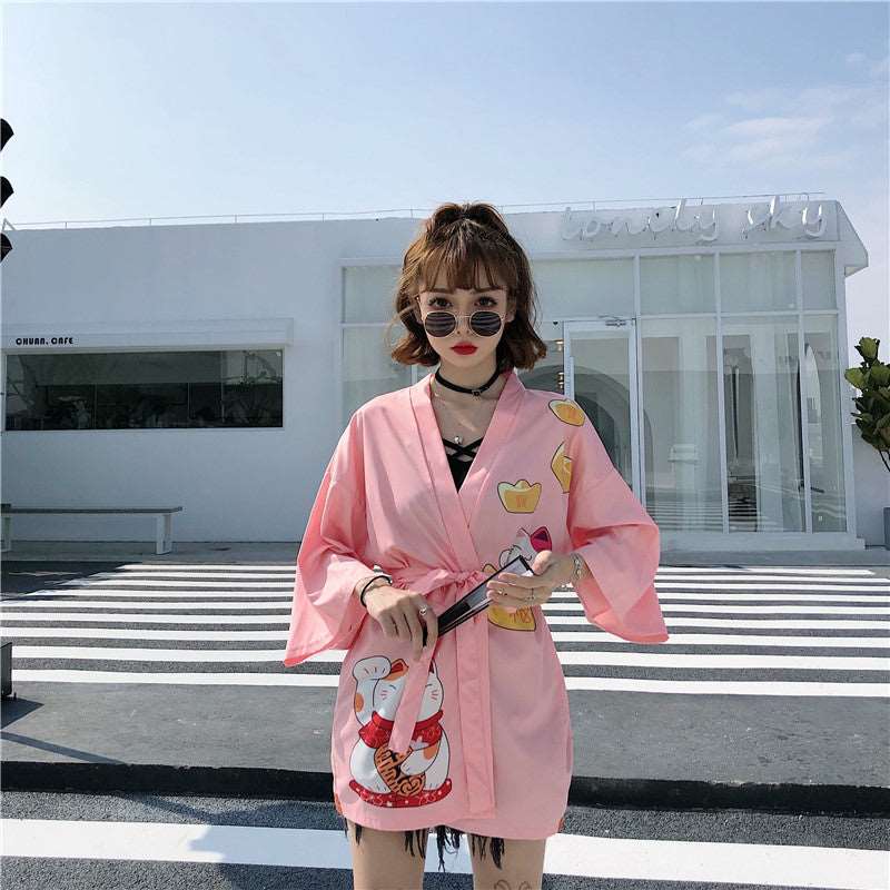 Kawaii Lucky Cat Soft Kimono